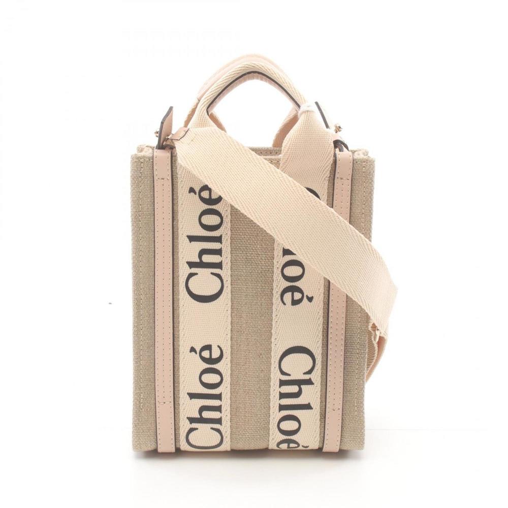 CHLOÉ Canvas Leather WOODY Tote Bag Beige Pink CHC24AP243I26 - Picture 2 of 5